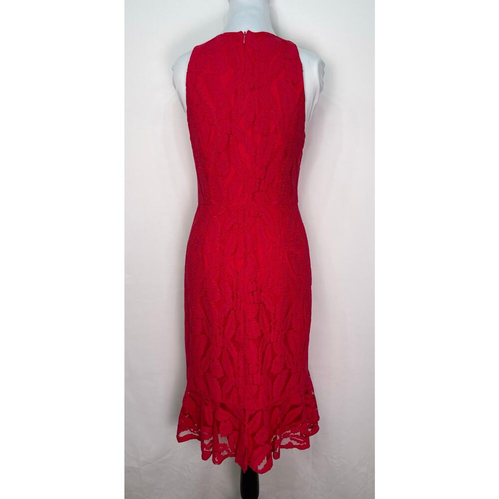 Maggy London Red Lace Sleeveless V Neck Cocktail Dress Size 2 Midi - Picture 4 of 11